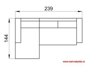 rohová sedací souprava GAMA - L-područka, dlouhé křeslo, pohovka 2D s lůžkem, P-područka (šířka: 239, hloubka: 144, výška: 72,5)